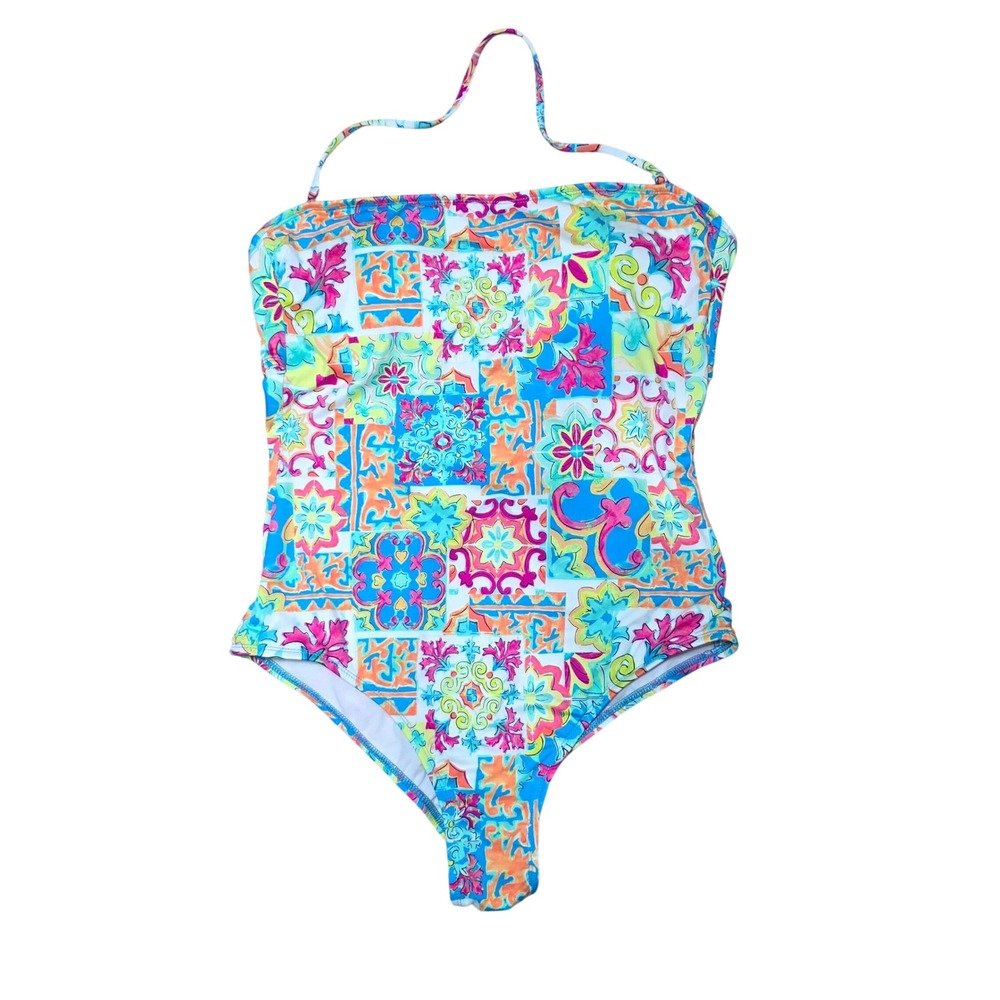 Liz Claiborne Womens Geometric One Piece Swimsuit Multicolor Halter Size‎ 16